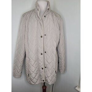 Lands End Womens Quilted Jacket Barn Coat 16 Beige Outerwear Lightweight